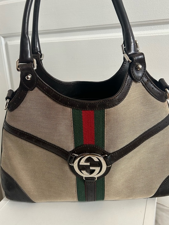 Gucci Handbags - Vintage Gucci Beige Canvas Web Stripe Interlocking GG Hobo Bag